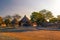 Okaukuejo resort and campsite in Etosha National Park at sunset