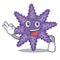 Okay purple starfish above cartoon coral reef