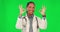 Okay sign, face and doctor on green screen for healthcare success, support or excellence in services. Happy medical