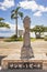 Okinawan Ryukyu dragon stone sculpture on the sunset beach in the American Village neighborhood of Chatan City in Okinawa