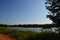 Oklahoma red dirt nature path by a lake