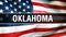 Oklahoma state on a USA flag background, 3D rendering. United States of America flag waving in the wind. Proud American Flag