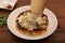 Okonomiyaki is a type of teppan-yaki using flour, chicken eggs, cabbage, sauce, etc.