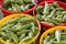 Okra In Colorful Baskets At Farmers Market