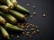 Okra seeds on a black background.