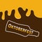 Oktoberfest Beer bottle and Flowing down alcohol. Flat design Brown background