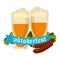 Oktoberfest celebration vector background with two beer mugs.