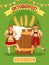 Oktoberfest characters poster. Funny people with mugs, happy man and woman with traditional bavarian clothes, beer