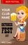 Oktoberfest club invitation with redhead girl sitting on ba