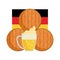 Oktoberfest festival, stack of barrels beer and flag, celebration germany traditional
