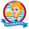 Oktoberfest flyer, with redhead girl holding three pints of