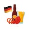 oktoberfest germany flag beer glass botlle sausage and pretzel