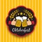 Oktoberfest with hand hold Clink glasses sign and Balley rice in circle frame on yellow vertical background vector design