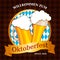 Oktoberfest isolated vector illustration, Glass of beer illustration, willkommen zum