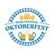 Oktoberfest logo, label or icon. Beer fest round badge with mugs and malt. German, Bavarian October festival design
