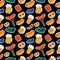 Oktoberfest pattern with different tyrolean elements. Oktoberfest concept with bavarian characters.