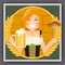 Oktoberfest Poster Girl With Beer Festival Celebration Symbol Flat Design Vector Illustration