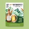 Oktoberfest poster with mountain, beer, trumpet and barley design watercolor illustration
