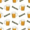 Oktoberfest seamless pattern with mugs of beer.