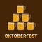 Oktoberfest Six beer glass mug pyramid. Flat design brown backgound
