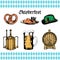 Oktoberfest symbols collection for beer festival flyer and poster. Vector hand sketched set of glass mug, pretzel etc.