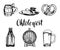 Oktoberfest symbols collection for beer festival flyer and poster. Vector hand sketched set of glass mug, pretzel etc.