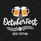 Oktoberfest vector banner. Beer Festival logotype. Illustration of Bavarian festival design on pattern background with two mugs of