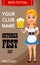 Oktoberfest vector illustration with redhead girl holding three pints of beer.