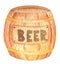Oktoberfest wooden barrel brown with the inscription beer. Hand drawn watercolor painting on white background clip art
