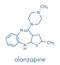 Olanzapine antipsychotic drug molecule. Skeletal formula.