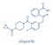 Olaparib cancer drug molecule. Inhibitor of PARP poly ADP-ribose polymerase. Skeletal formula.