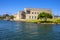 Olbia, Italy - Panoramic view of the Archeological Museum of Olbia - Museo Archeologico - on Gulf of Olbia island at the port area