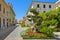 Olbia, Italy - Panoramic view of the Corso Umberto I street - main boulevard and touristic site of the historic old town quarter