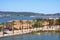 Olbia, Italy - Panoramic view of Olbia port area at the Isola Bianca island with yachts pier and at the Costa Smeralda coast of