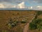 Old abandoned airfield with abandoned planes. Aerial view