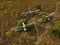 Old abandoned airfield with abandoned planes. Aerial view