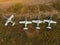 Old abandoned airfield with abandoned planes. Aerial view