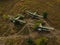 Old abandoned airfield with abandoned planes. Aerial view