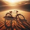 Old abandoned bicycle half buried in the desert