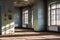 Old abandoned building of the Soviet manufactory. Empty room with columns