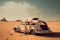 Old abandoned car in the desert: a forgotten relic of the past, Generative AI