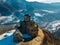 Old abandoned church in North Caucasian mountains, aerial view