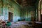 Old abandoned forgotten historical mansion, inside view. Former Philipov manor, Moscow region