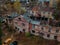 Old abandoned haunted mansion, aerial view. Former mercant Gardenin house, Voronezh