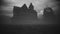 An old abandoned house in rain and lightning with mask.