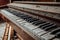 Old abandoned piano keyboard. Close up view