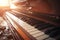 Old abandoned piano keyboard. Close up view