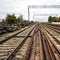 Old abandoned railway, broken rails, broken sleepers