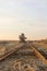 Old abandoned railway track. Giant stacker. Bucket chain excavator in a sand quarry. Bulk material handling