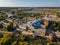 Old abandoned Sadovsky sugar factory in Voronezh region, aerial view